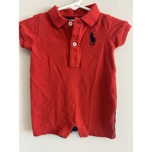 Ralph Lauren Romper Shortall Red Blue Colorblock baby boy Size 3months pony logo